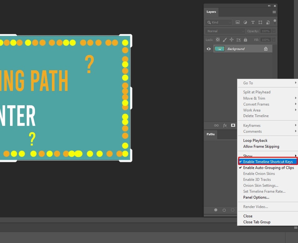 Enable time line shortcut Key