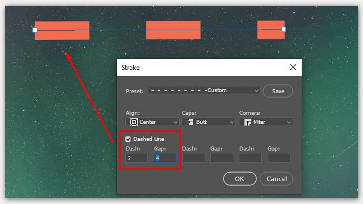 adjust the dash and gap width