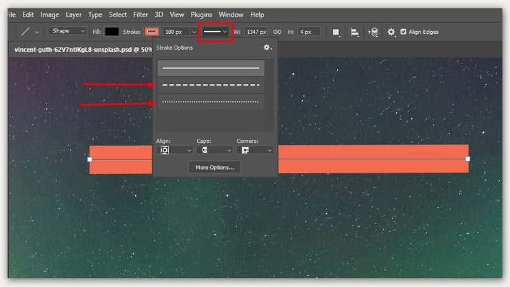 change line type from Stroke Type option