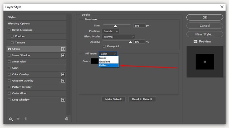 Set your Fill Type to Pattern