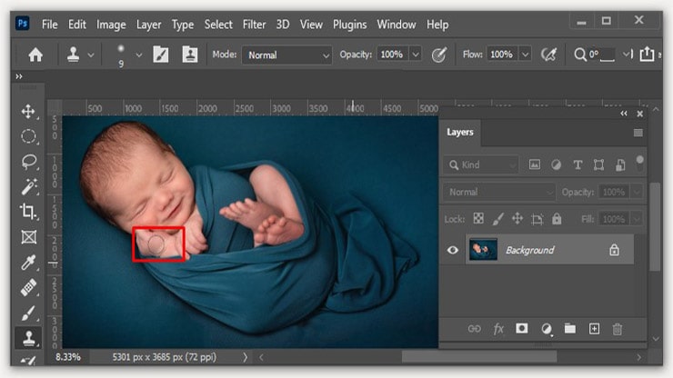Remove Blemishes using Clone Stamp Tool
