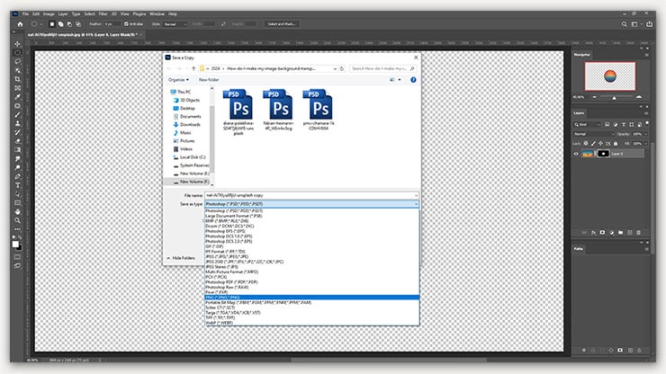 save the File in PNG format