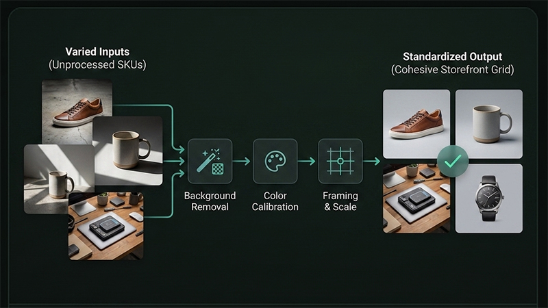 Consistent editing pipeline for e-commerce catalog