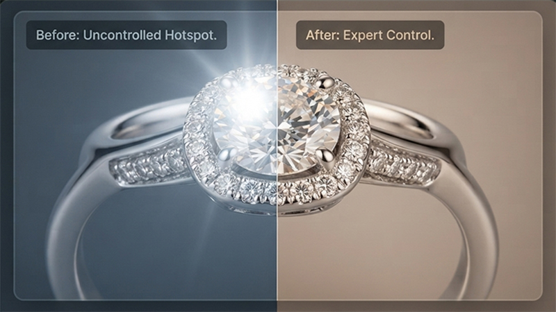 Controlling reflections and hotspots on jewelry