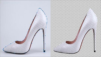 Shoe photo editing service — scuffs cleaned and stitching sharpened on footwear