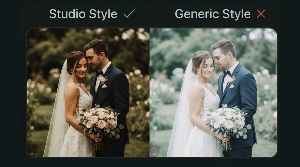 The same photograph graded in a studio style and in a generic style