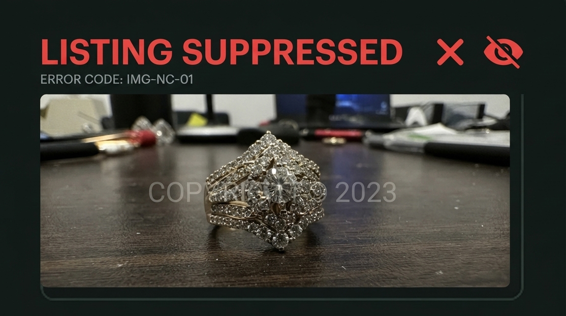 A marketplace listing suppressed because of a non-compliant image